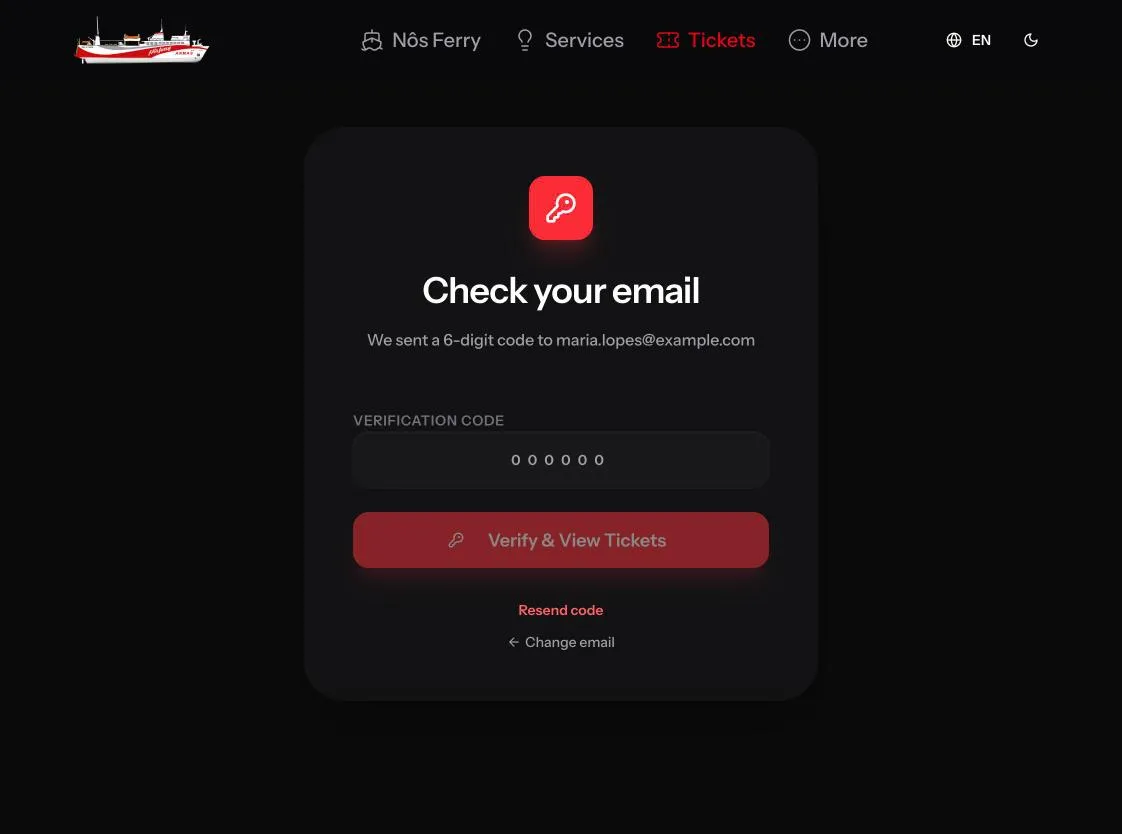 The screen that asks for the six-digit code sent by email