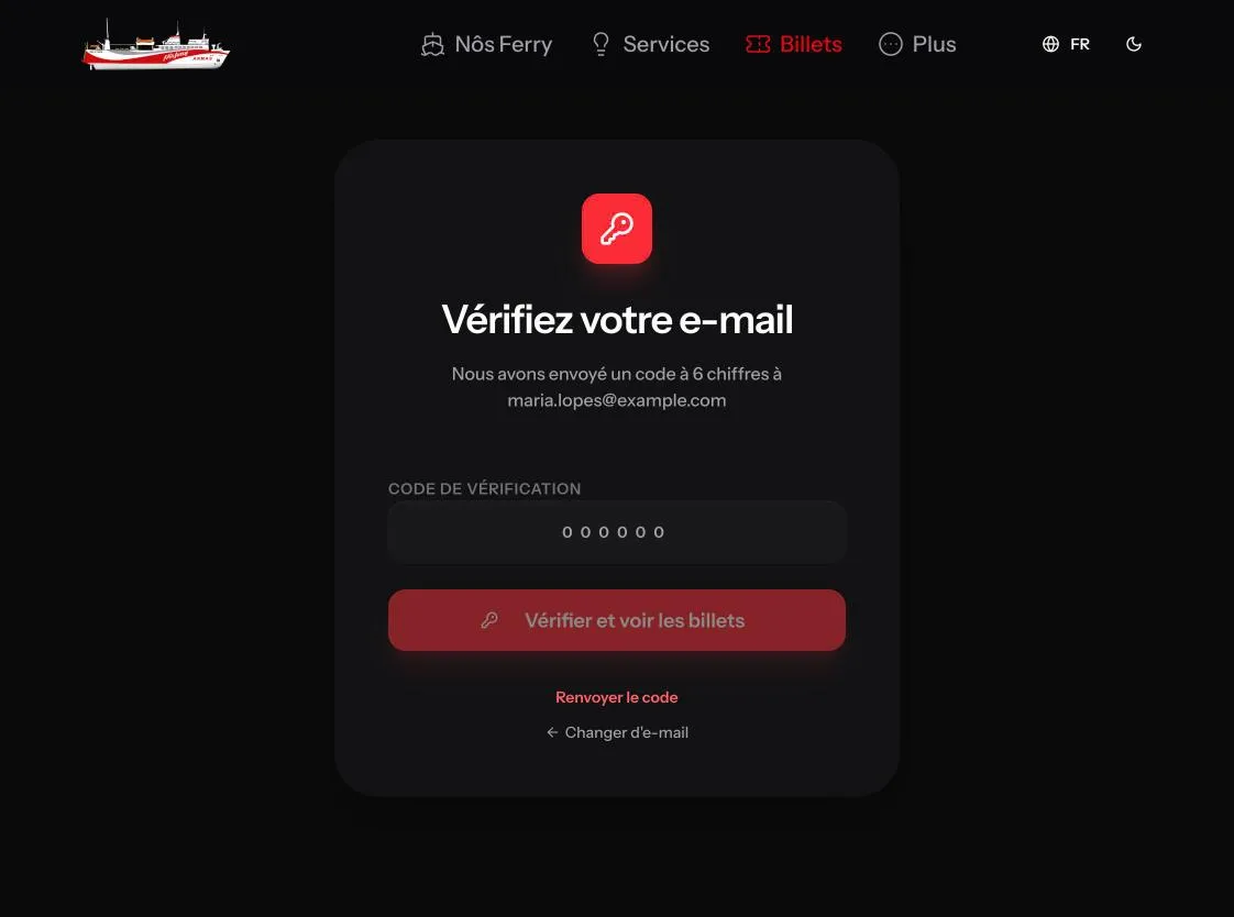 L'écran où l'on saisit le code à six chiffres reçu par e-mail
