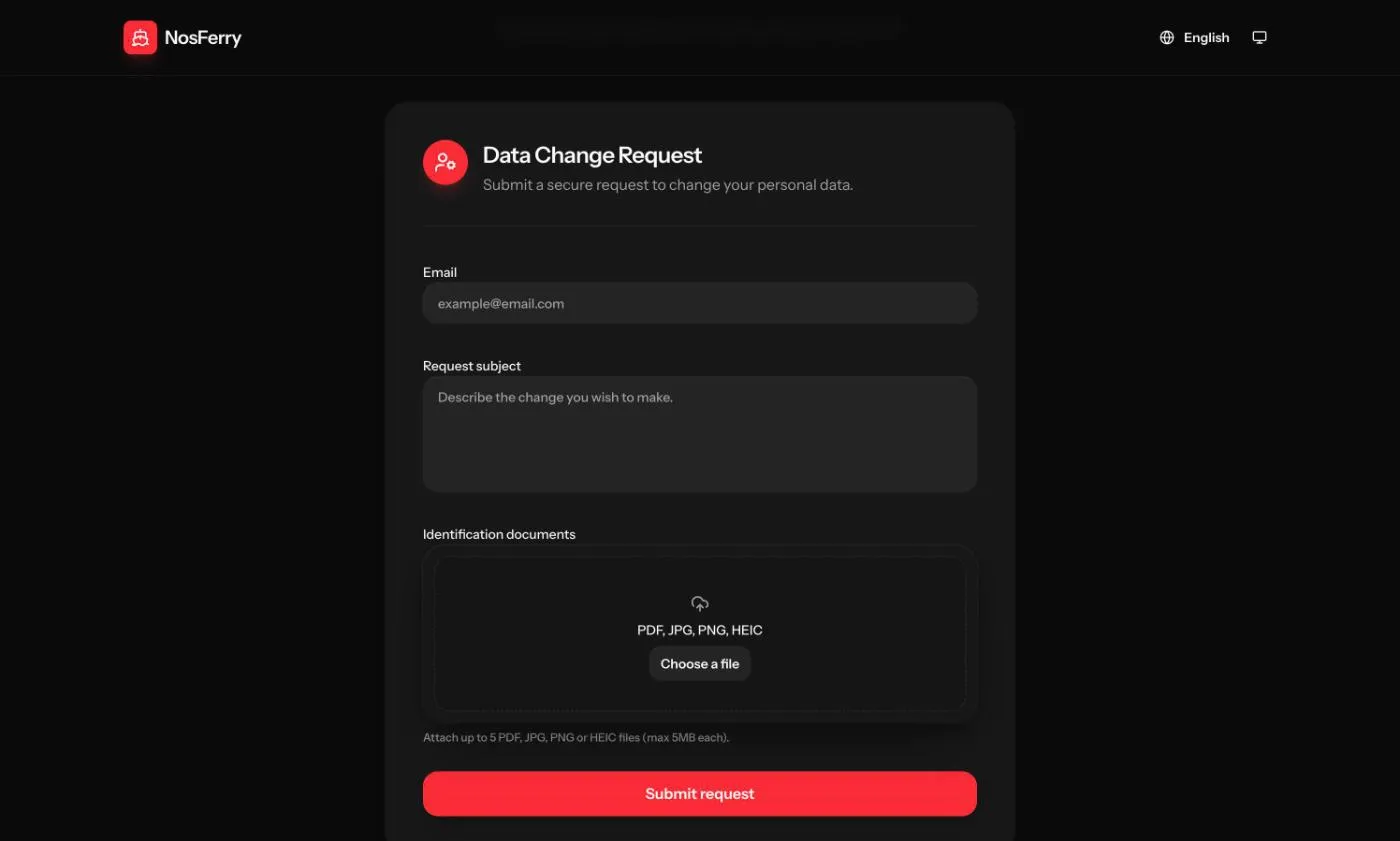 The data change form