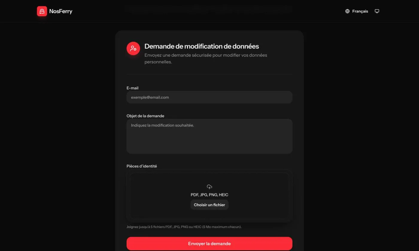Le formulaire de modification de données