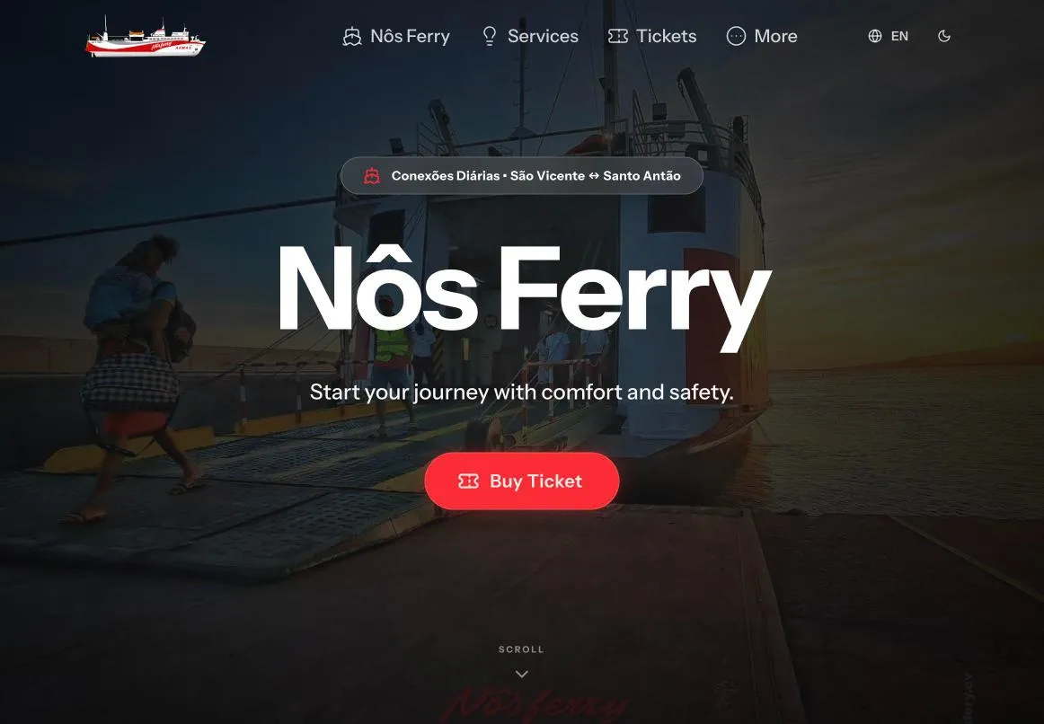 The Nôs Ferry home page, with the Buy Ticket button