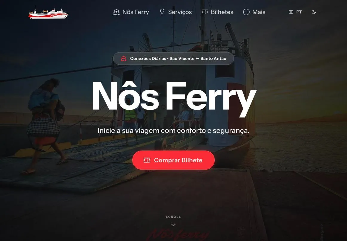 A página inicial da Nôs Ferry, com o botão Comprar Bilhete