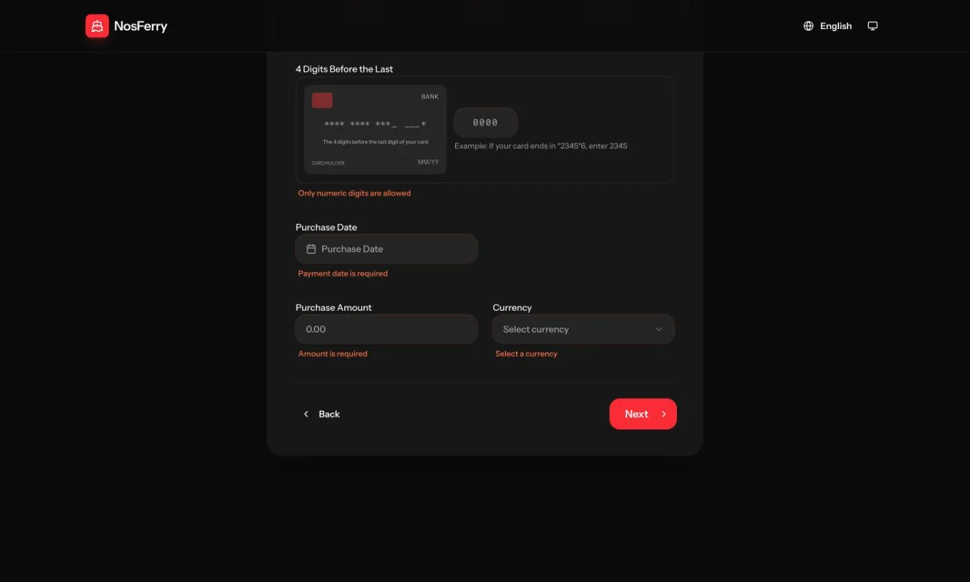 Validation errors on the payment step of the refund form