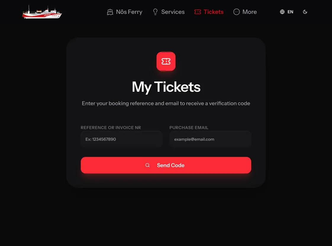 The My Tickets screen asking for the booking reference and the purchase email