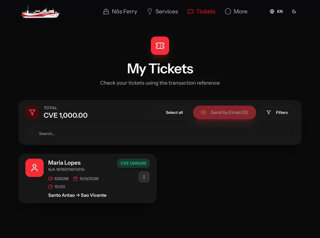 The list of tickets for one booking